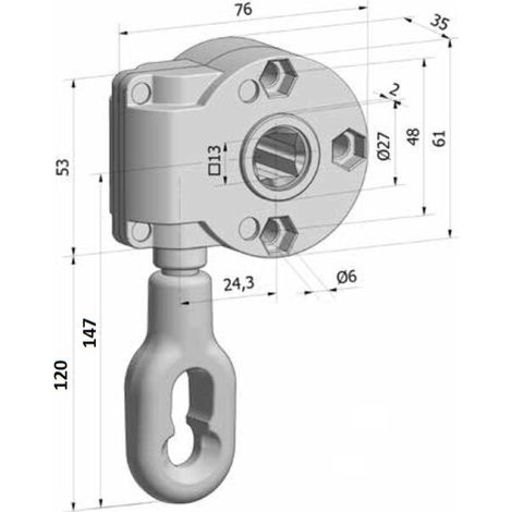 Treuil 1/11 - Entrée Anneau Ø10 mm - Sortie Carré 13 mm Femelle - Longueur 120 mm - Pour Levage Charges Lourdes (1/2)
