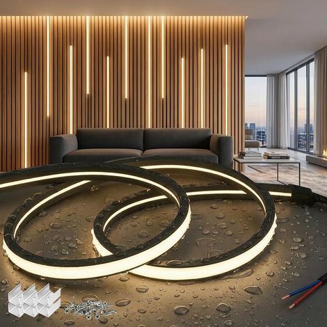 5m Neon Ruban LED Panneau Tasseau Bois 220V Sans Transformateur Silicone Noir Néon Bandeau Led Exterieur Etanche Ignifuger IP65 Flexible Blanc Naturel 4000K Découpable Pour Cuisine, Chambre (1/5)