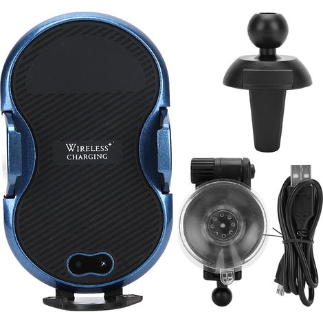 Support téléphone voiture C8mini bleu, chargeur sans fil à induction infrarouge, support pour grille d'aération et tableau de bord. (1/5)