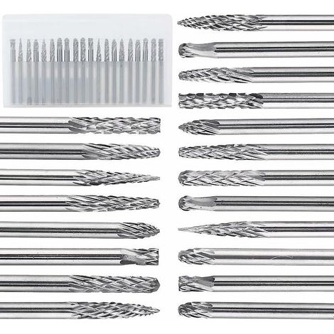 20 Pices Jeu De Fraises Double Coupe 3 Mm,(3 X 3) Lime Rotative En Carbure Tungstne Pour Sculpture Sur Bois Et Pierre Et Nettoyage Des Bavures Et (1/5)