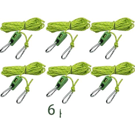 Cuerda para tienda de campaña, juego de 6 tensores reflectantes, sistema de poleas duradero, color verde. (1/2)