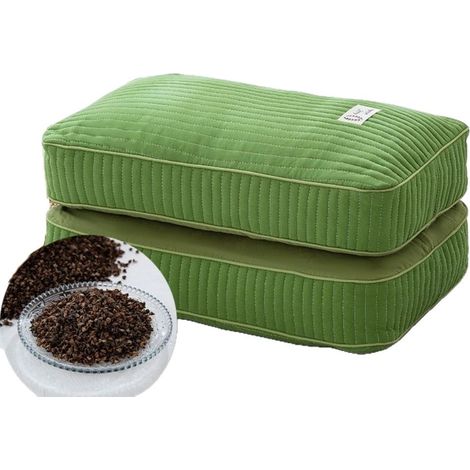 vert clair, 48 x 26 cm,Oreiller en écales de sarrasin pour le sommeil et la protection cervicale des hommes adultes. Oreiller d'été en graines de cassia. Petit oreiller ferme pour la sieste (1/5)