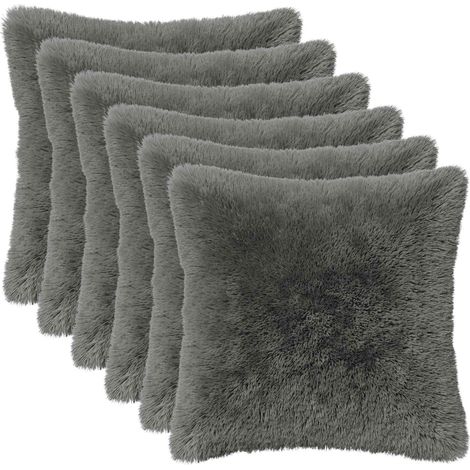 Housse de coussin 6 pcs HEERLEN Gris clair 50 x 50 cm Fleece PV vidaXL