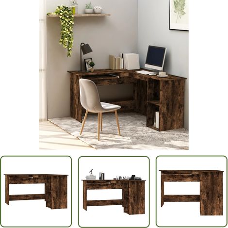 The Living Store Bureau d'angle chêne fumé 120x140x75 cm bois d'ingénierie - Bureau D'angle - Bureau Moderne - Bureau Design - Bureau Informatique - Meuble De Bureau (1/5)
