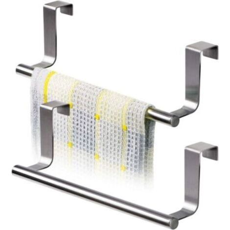 Lot de 2 porte-serviettes avec tiges en acier inoxydable à accrocher sur les portes des tiroirs d'armoire, aucun perçage nécessaire pour l'installati