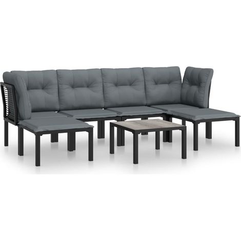 Maison Exclusive - 7-tlg. Garten-Lounge-Set Schwarz und Grau Poly