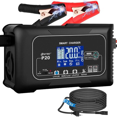 Chargeur Intelligent 20A 12V/24V de Batterie Auto, Écran Digital Tactile, pour Moto, Camion, Bateau, Lithium LiFePO4, Plomb-Acide AGM, Entretien et Dépannage (1/5)