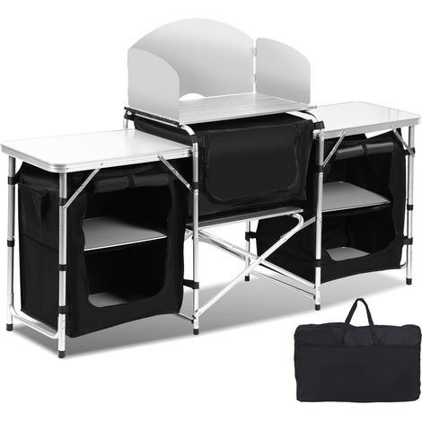 SWANEW Cucina da campeggio in alluminio 120x47x68cm Armadio da campeggio pieghevole con 2 scomparti, mobile da cucina (1/5)