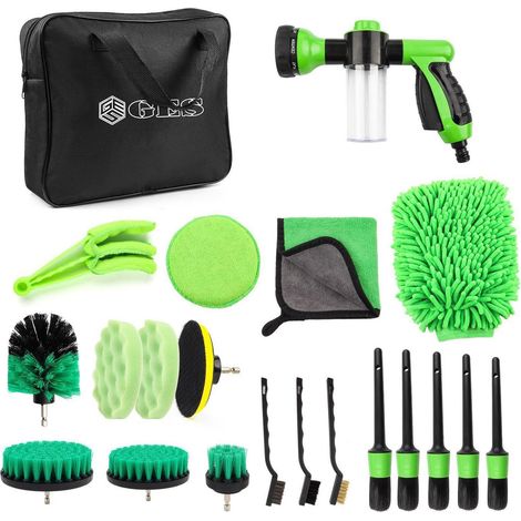 Autowasch-Set 21-teilig mit Schaumsprüher, Bohrerbürsten und Detailpinseln (1/5)