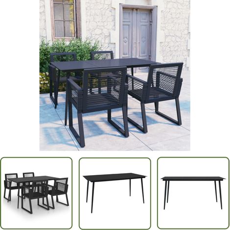 The Living Store 5-tlg. Garten-Essgruppe PVC Rattan Schwarz - Gartenmöbel - Esstisch - Gartensessel - Outdoor Furniture - Balkonmöbel (1/5)