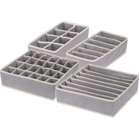 Lot de 4 (différentes tailles) organiseurs de tiroir pliables, organisateur de tiroir pour chaussettes et sous-vêtements, organisateur de tissu pour placard de bureau et séparateurs de tiroir de range