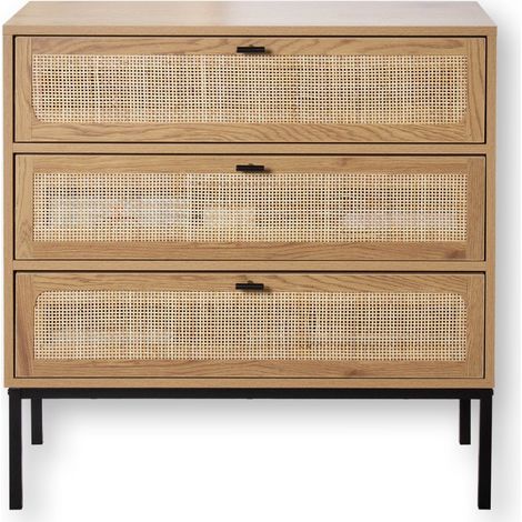 Calicosy – Commode enfant 3 tiroirs en rotin naturel – L80 x P39 cm – Piètement métal – Montage facile (1/5)