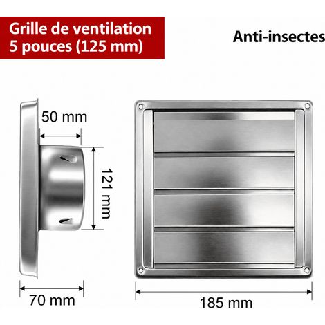 Grille d'aération 125 mm 5 pouces en acier inoxydable 304 double persienne pare-pluie avec grille et vis – 19 × 19 × 9 cm – Livraison gratuite (1/4)