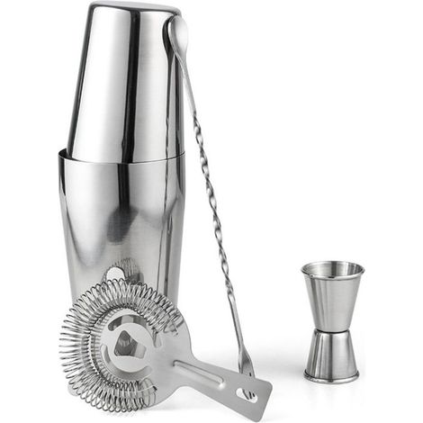 Cocktailshaker - Boston Shaker 2-teiliges Set 700 ml + 600 ml - Edelstahl - Komplettes Barset mit Rührlöffel - 4-teilig (1/5)