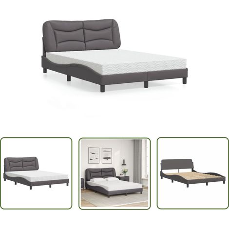 The Living Store Bett mit Matratze Grau 140x190 cm Kunstleder - Bettsofa - Schlafzimmermöbel - Boxspringbetten - Doppelbett - Gästebett (1/5)