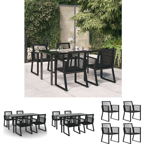 Gartenstühle - vidaXL 5-tlg. Garten-Essgruppe Schwarz PVC Rattan - Gartenesszimmer (1/5)