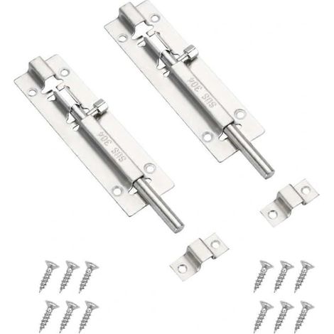 Lot de 2 verrous de porte - pour salle de bain, chambre, toilettes, abri de jardin, porte de douche - Verrou à pêne coulissant facile à installer avec vis (10 cm)
