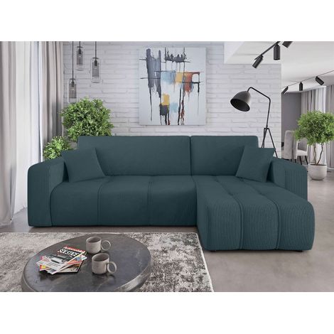 Ecksofa mit Schlaffunktion Sofa DAGNY in Stoff Poso Meeresgrün Ottomane Rechts