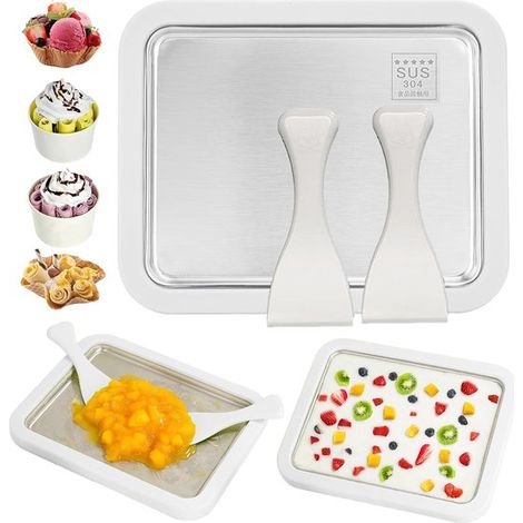 Máquina para hacer helados con 2 espátulas，máquina para hacer helados instantáneos，crema enrollada casera，sorbete (blanco，22,5 x 17,5 cm) (1/5)