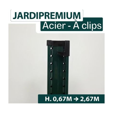 Poteau à Clips Vert - ACIER - JARDIPREMIUM - 0,87 mètre