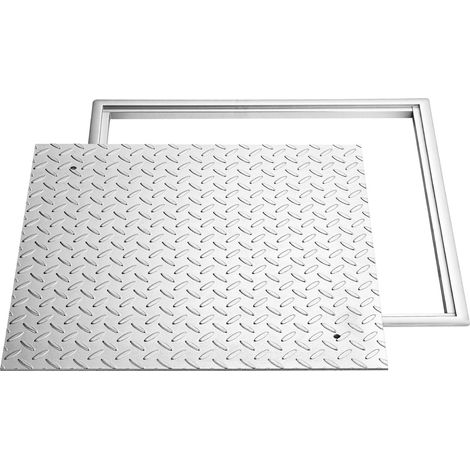Couvercle de regard avec cadre, couvercle carré de fosse septique 600 x 600 mm avec base, couvercle d'accès robuste en acier au carbone antidérapant pour caniveaux de drainage, idéal pour les trottoir (1/5)