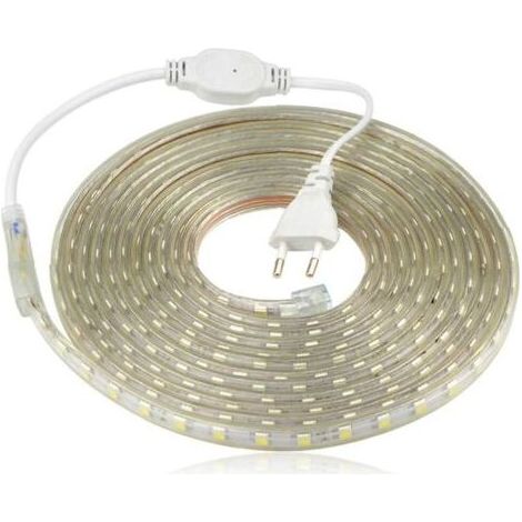 AGE Ersandy – Ruban LED étanche 220V – Lumière blanc chaud – Longueur 4m – IP67 pour intérieur et extérieur – Gaine silicone transparente (1/4)