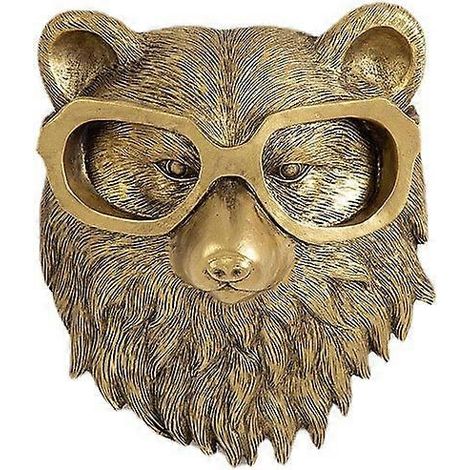 Pendentif animal en bronze antique, décoration intérieure pour chambre, salon ou cheminée, en résine, à suspendre au mur. Tête d'ours/tête de renard. (1/5)