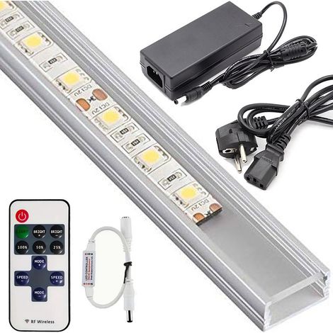 TRADE SHOP - Profilo Barra Alluminio Impermeabile 1 Metro A 72 Led + Alimentatore + Dimmer - -Bianco Freddo -SMD 5630-Copertura Opaca -