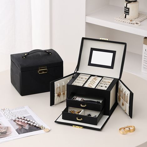 Ce coffret à bijoux à trois niveaux et verrouillable est parfait pour les filles et les femmes pour ranger colliers, boucles d'oreilles et bagues. (1/5)