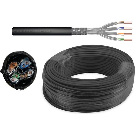 Câble Internet LAN à paires torsadées pour extérieur avec mise à la terre S/FTP AWG23 cat.7 100 m (1/5)