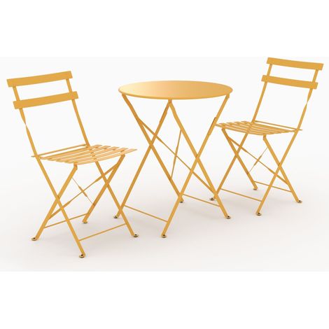 Table ronde et chaises de jardin pliantes 2 places en métal jaune - Kayla
