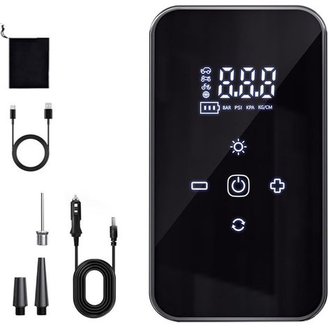 Compresseur d'air rechargeable pour le gonflage des pneus de véhicule, affichage numérique, détection par voyant LED, pompe à air à charge rapide (1/5)
