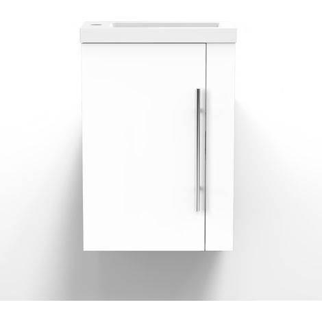 Ocean Meuble Lave-Mains Moderne à Suspendre avec lavabo, Meuble de Rangement avec Une Porte et 2 étagères 440 mm / Blanc