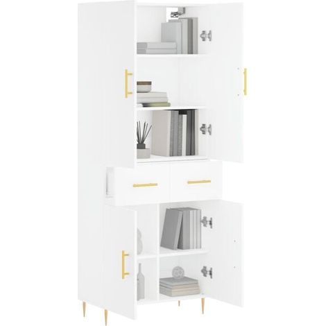 Buffet de Cuisine Blanc 69,5x34x180 cm - Meuble Rangement Haut en Bois d'Ingénierie pour Salle à Manger et Salon (1/5)