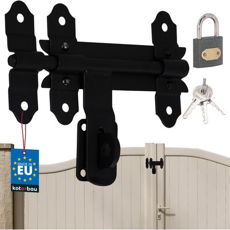 KOTARBAU® Chiusura a chiavistello per cancello da garage, serratura per porta del garage in acciaio nero 150 mm + lucchetto