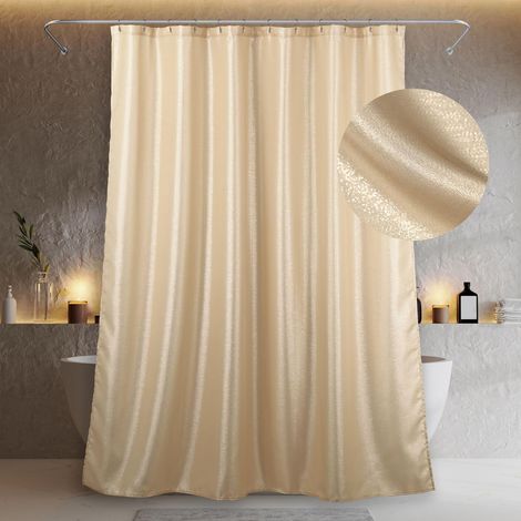 Rideau de Douche Or Champagne : Tissu Scintillant Anti-Moisissure Hydrofuge Lavable Luxe Élégant Brillant Métallique Beige Crème pour Salle de Bains 183 x 183 cm (1/5)