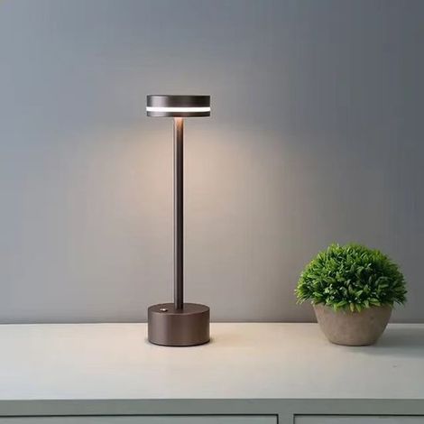 Lampada da tavolo a LED senza fili con batteria ricaricabile (1800 mAh), 3 colori dimmerabili, ideale per leggere, lavorare da casa, mangiare o come luce notturna, colore argento. (1/4)