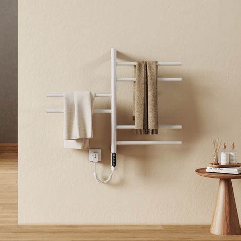 EMKE Sèche-serviettes Électrique Connecté 135W, Bras Pivotants à 180°, Radiateur Salle de Bain Mural WiFi, 78x45 cm, Blanc (1/5)
