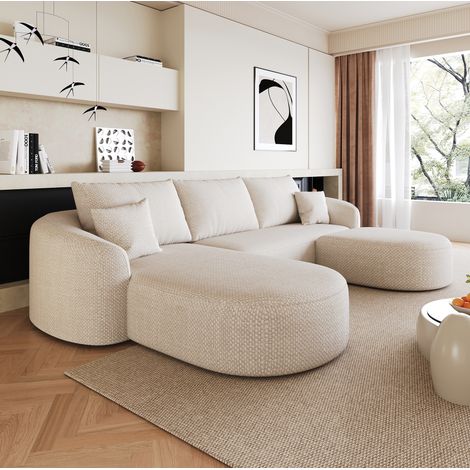 Canapé d'angle modulaire sans montage tissu blanc HAVRYA (1/5)