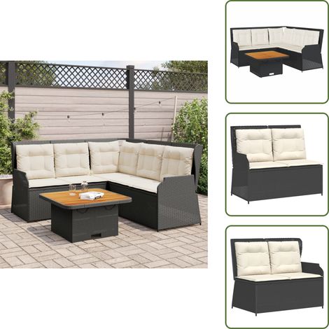 Tavolo da giardino - vidaXL Set Divani da Giardino 4 pz con Cuscini Nero in Polyrattan - Rattan PE