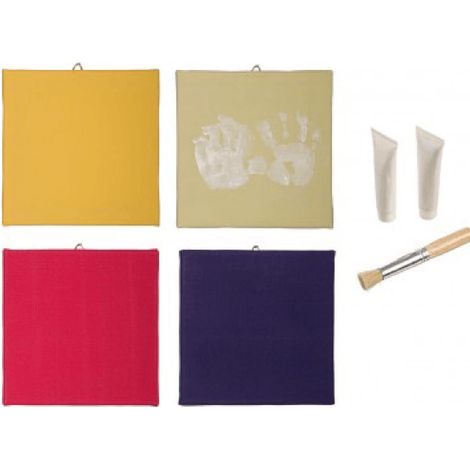 Set4 tele per impronte, tele per pittura, 2 tubetti di colore, bianco e argento (1/2)