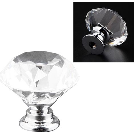 Lot de 20 boutons de tiroir en alliage anti-oxydation, en forme de cristal, transparents, 30 mm. (1/5)