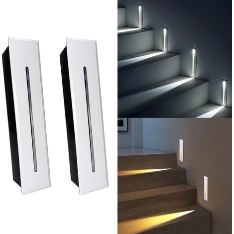 2 Pec Eclairage Escalier Exterieur 3W LED Appliques Escalier 230V Applique Murale encastrée IP65 Etanche LED Intérieur Blanc Froid 6000K Pour Escaliers Jardin (Boîtier Blanc, Blanc Froid 6000K)