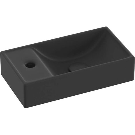 Ravak Veda 400 - Lave-mains 41x22 cm, sans trop-plein, trou pour robinetterie à gauche, noir mat XJXLD240000 (1/3)