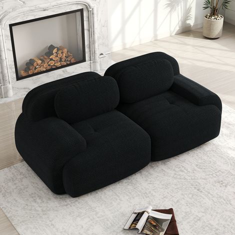 Divano modulare a 2 posti in velluto a coste da 208cm,divano a due posti con seduta extra profonda,braccioli curvi,base antiscivolo,multipezzo,nero
