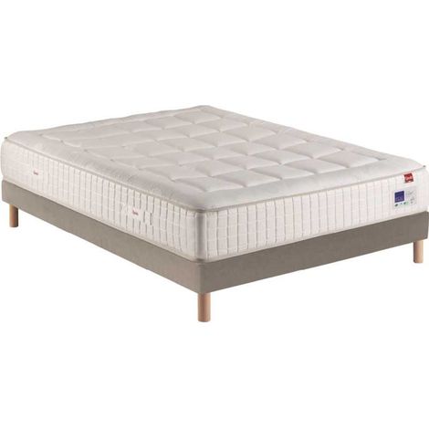Set matelas Epeda BEAU-DORMIR Taupe 160 x 200 cm ressorts ensachés + sommier tapissier 15 cm