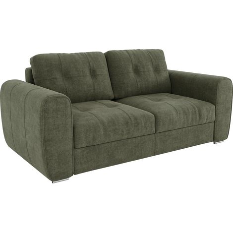 Canapé 3 places convertible express en tissu vert - Couchage à lattes larges 140 cm - Matelas 14 cm - BOLIPO (1/5)