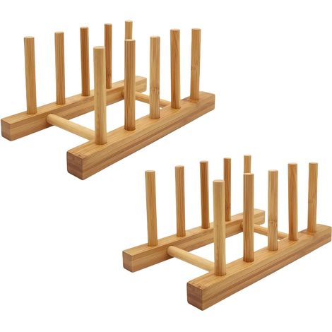 Lot de 2 Supports à assiettes en bambou, 4 fentes, pour planche à découper et couvercles, organisateur cuisine (1/5)