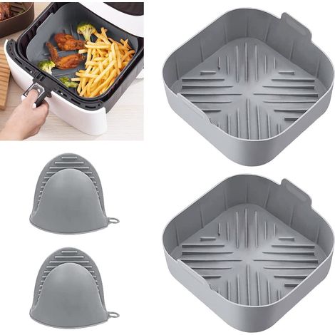 Lot de 2 moules en silicone pour friteuse à air chaud, doublures de friteuse à air, casserole en silicone de 21 cm, moule de cuisson en silicone, panier de friteuse à air chaud, panier antiadhésif ave (1/5)