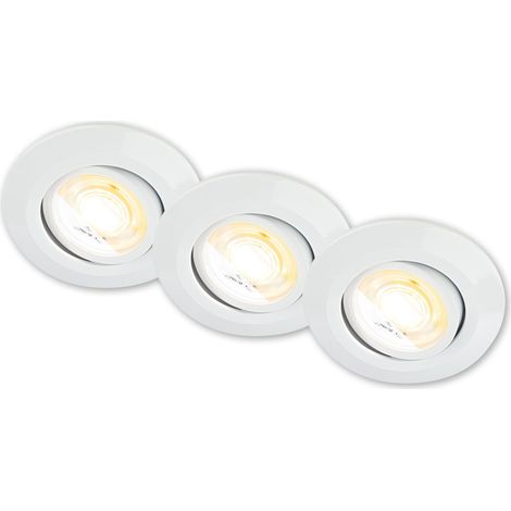 Lot de 3 spots LED encastrables 230V Boîtier 50% recyclé, Variable, Orientable, Ra90, Changement de température de couleur, LED Spot, Plat, 68mm, 90x24mm (DxH), Blanc (1/5)